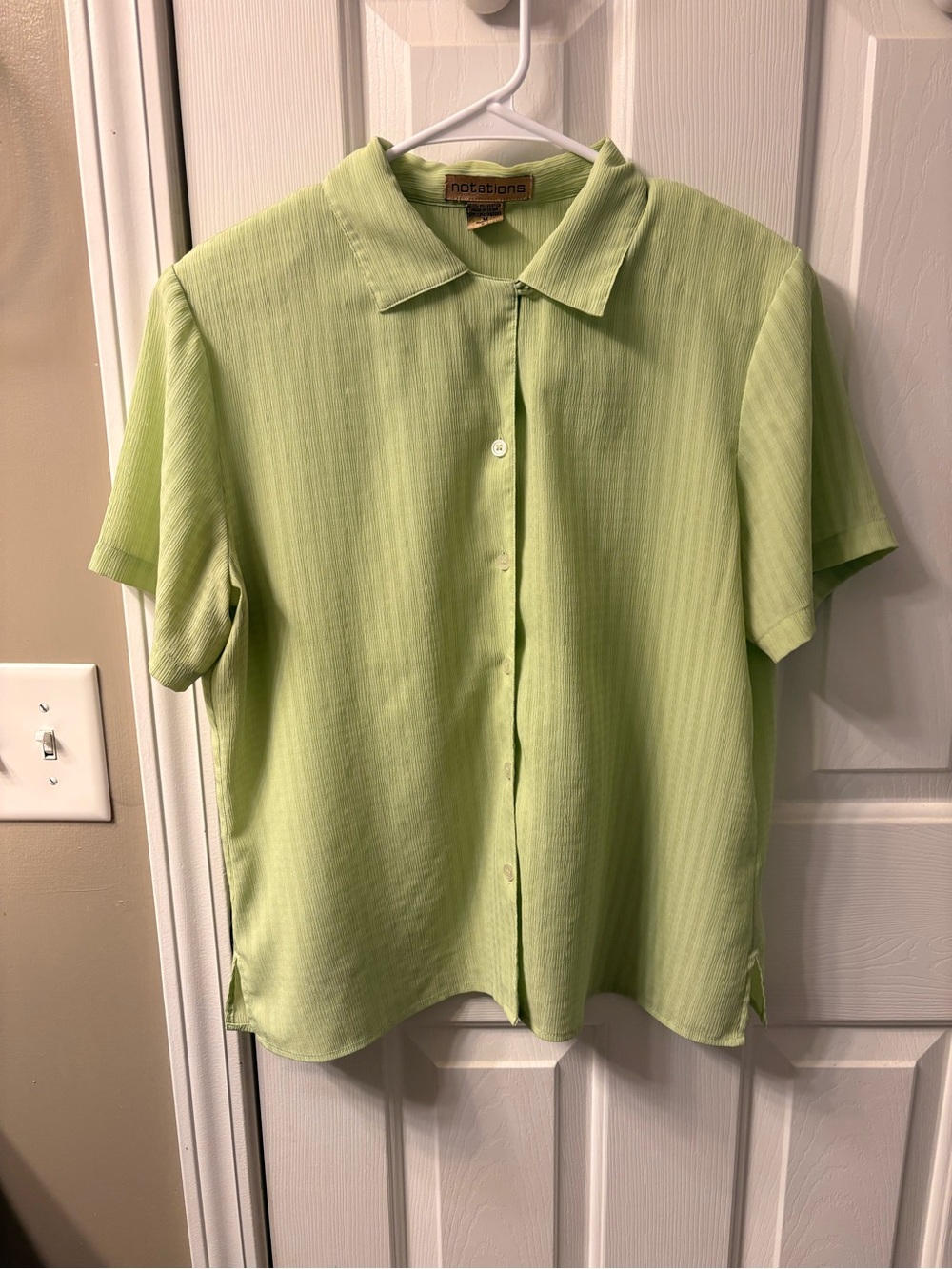 Vintage Notations Light Green/Chartreuse Short Sleeve Button Shirt Sz M